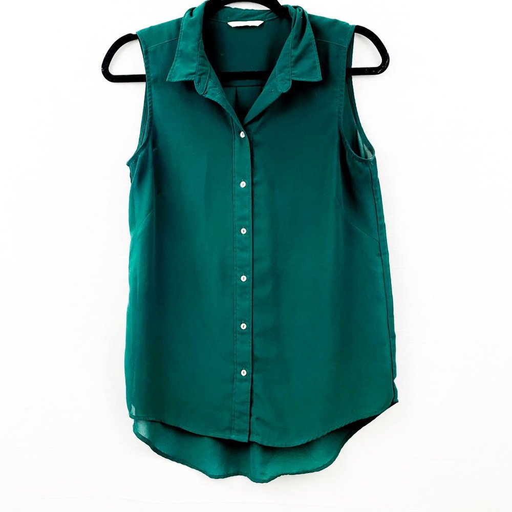 H&M Sheer Green Button up Blouse